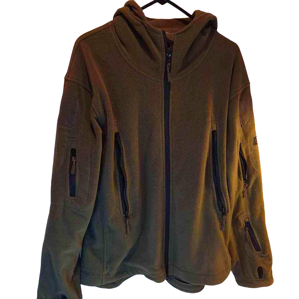 Tactical Series Men's Fleece Jacket Green Zipped Pockets Hooded Stretch Zipper L
